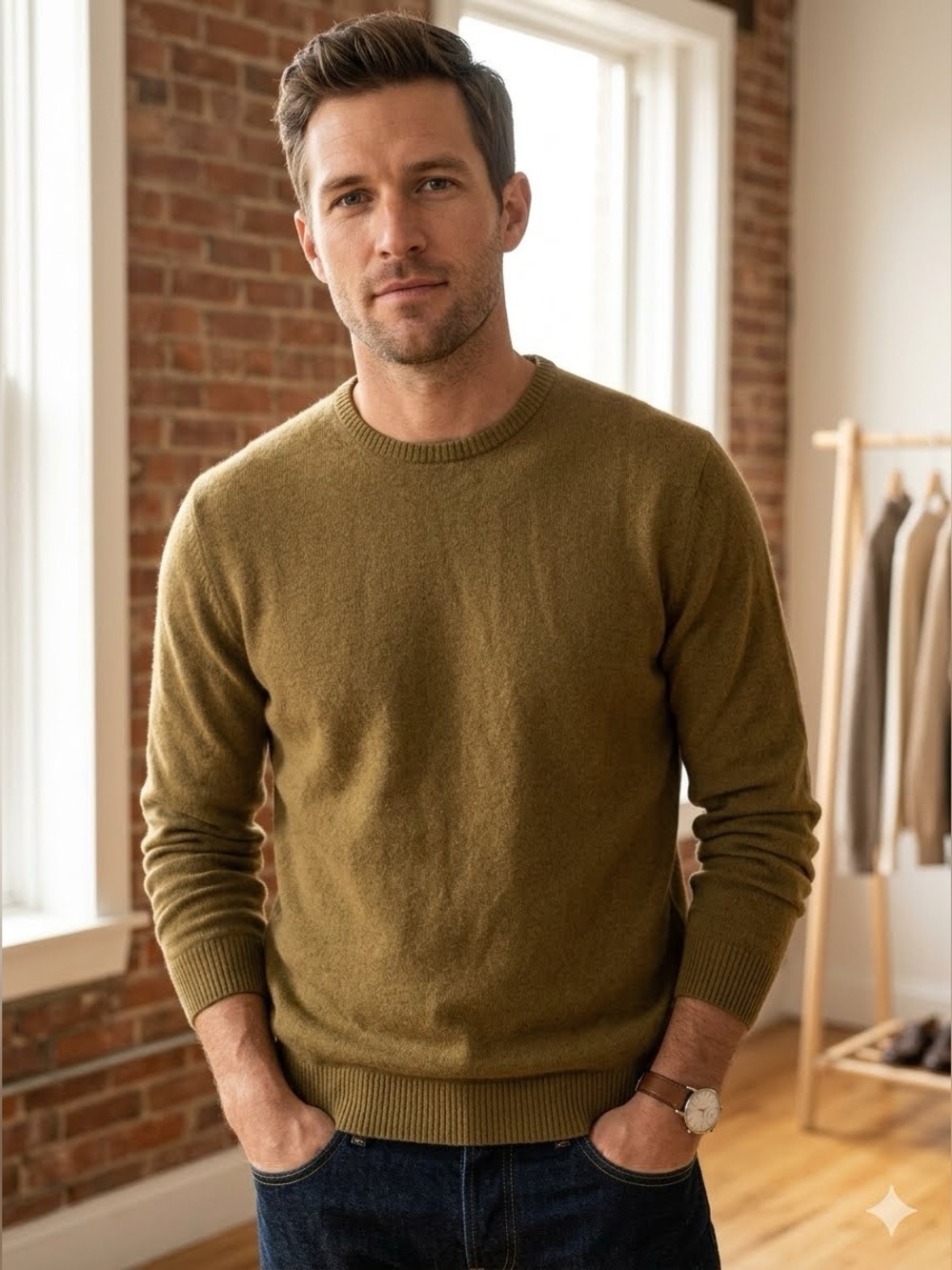 Mette Cashmere Olive Green Crewneck Sweater Men's Size XL